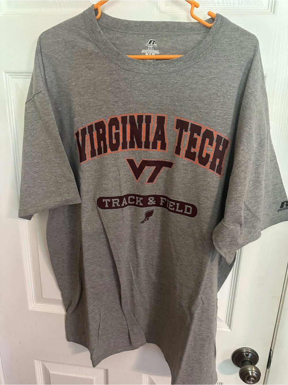 Russell Athletic Virginia Tech Gray Tee with Maroon & Orange Print